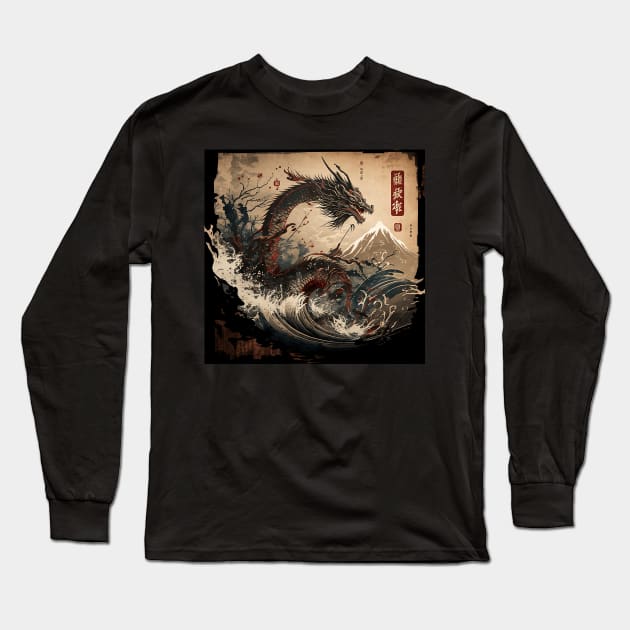 Ukiyo-e art dragon in the Wave Off Kanagawa Long Sleeve T-Shirt by ai1art